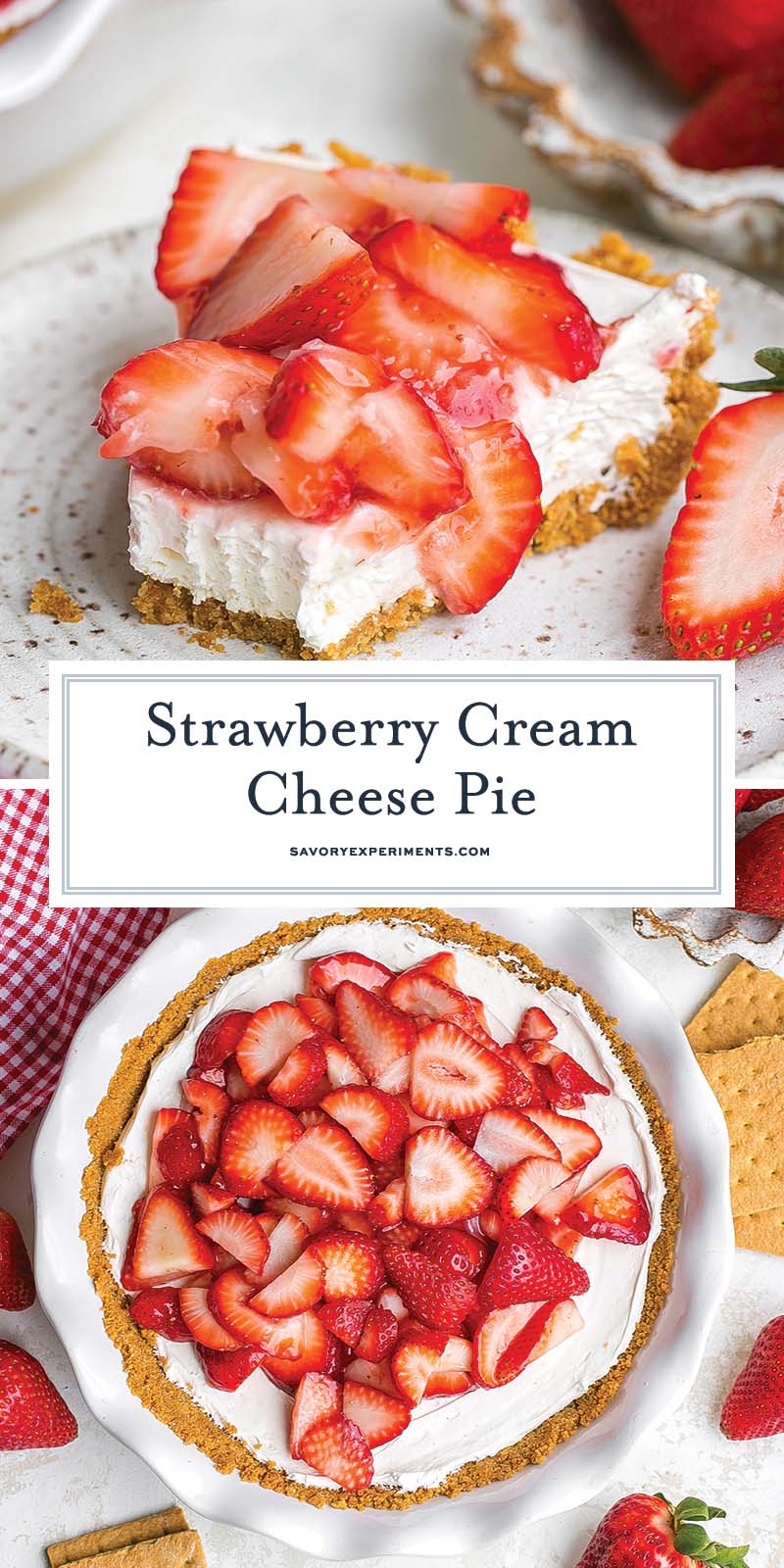 collage of strawberry cream cheese pie