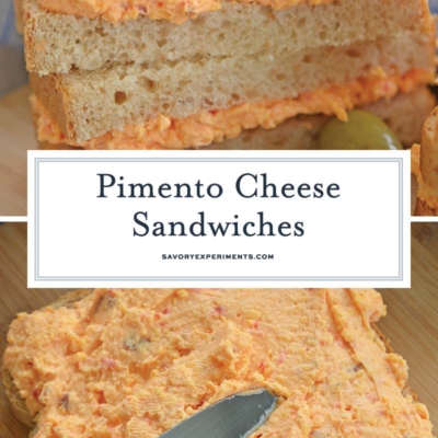 collage of pimento cheese sandwich