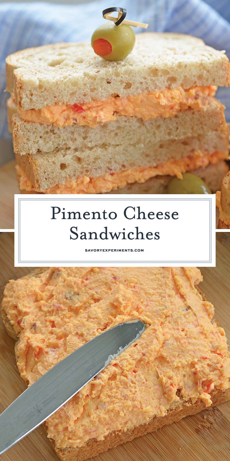 collage of pimento cheese sandwich