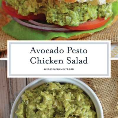 collage of chicken salad made with avocados and text overlay
