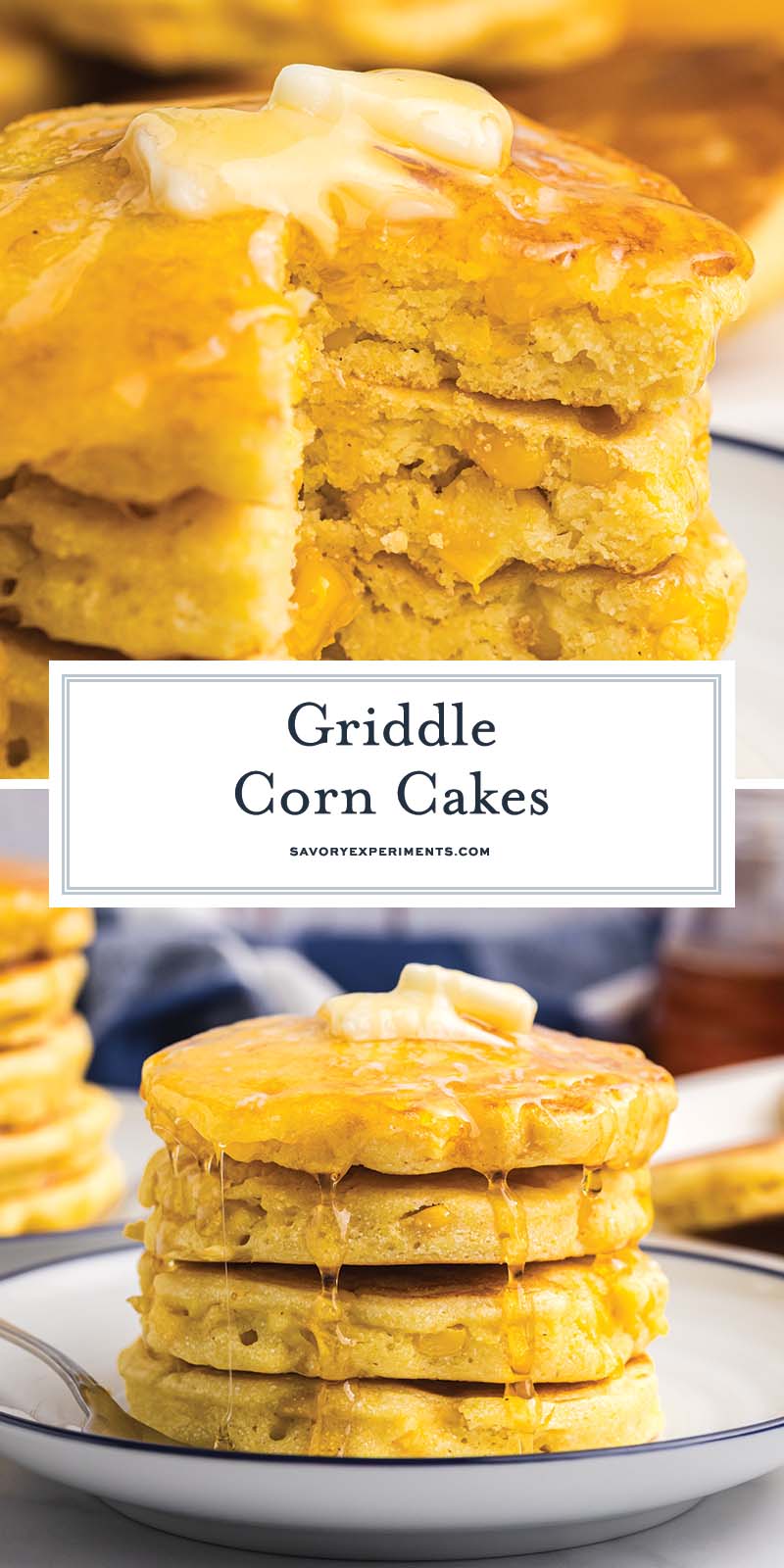 collage of griddle corn cakes