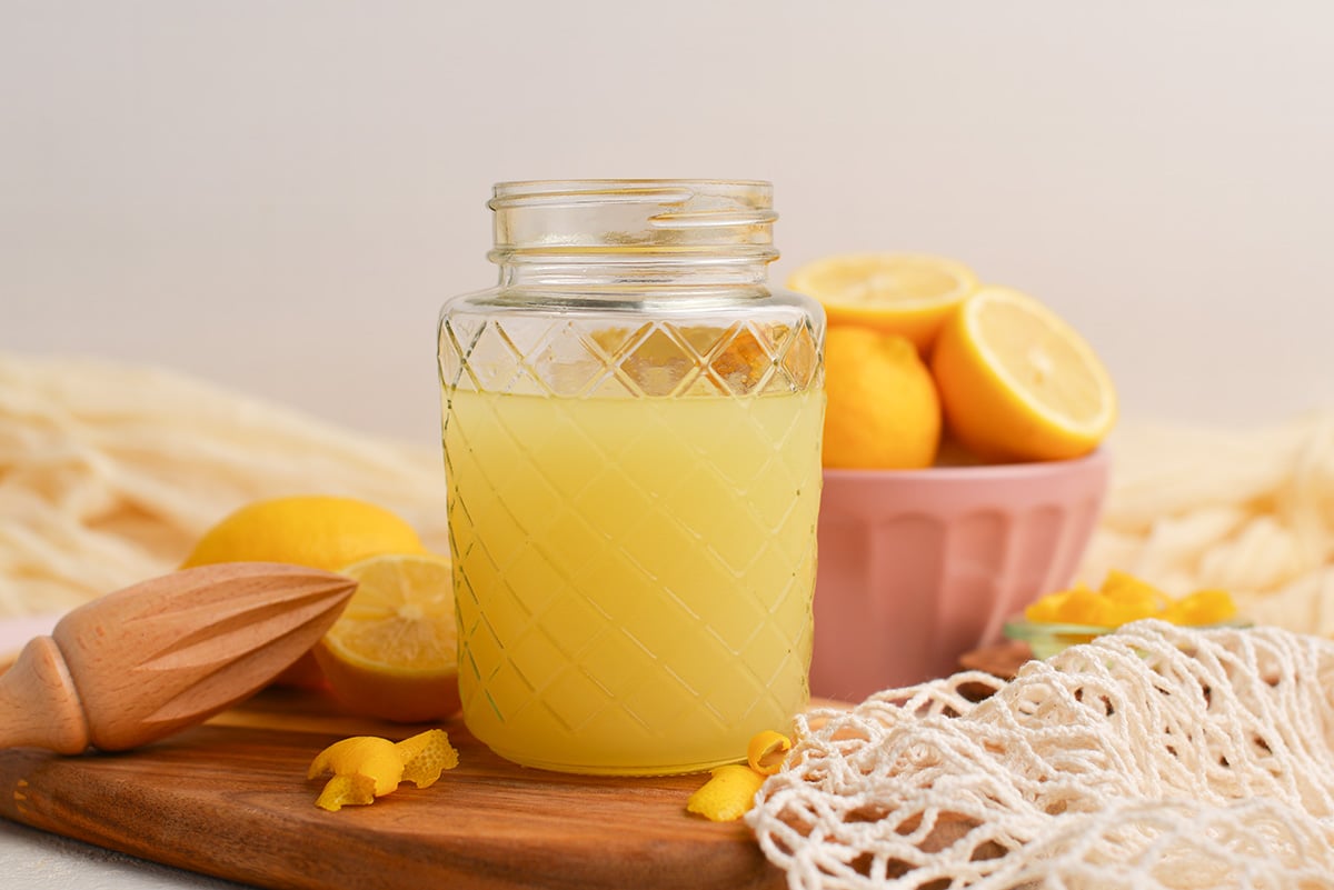 straight on shot of jar of limoncello
