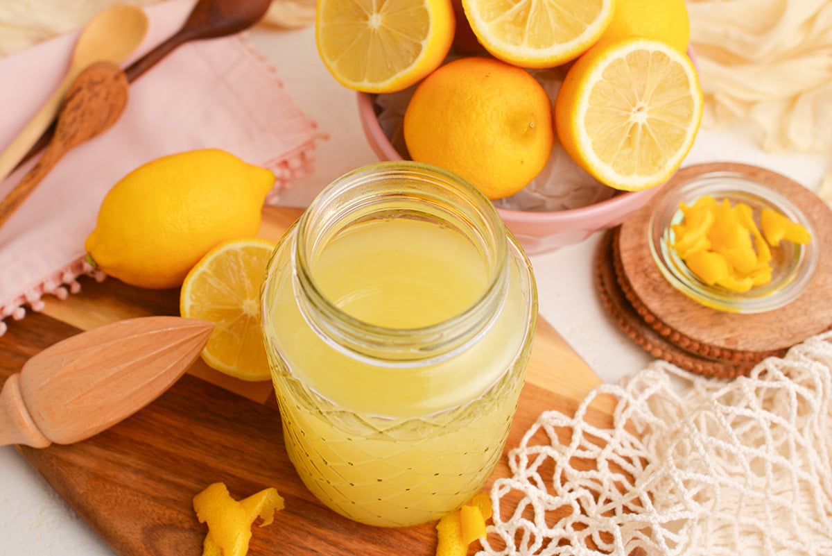 angled shot of jar of limoncello