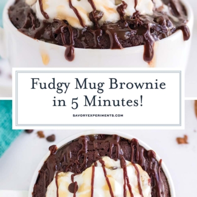 collage of a mug brownie recipe