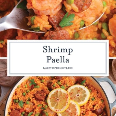 collage of shrimp paella