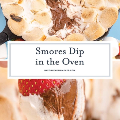 collage of smores dip made in the oven