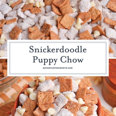 collage of snickerdoodle puppy chow