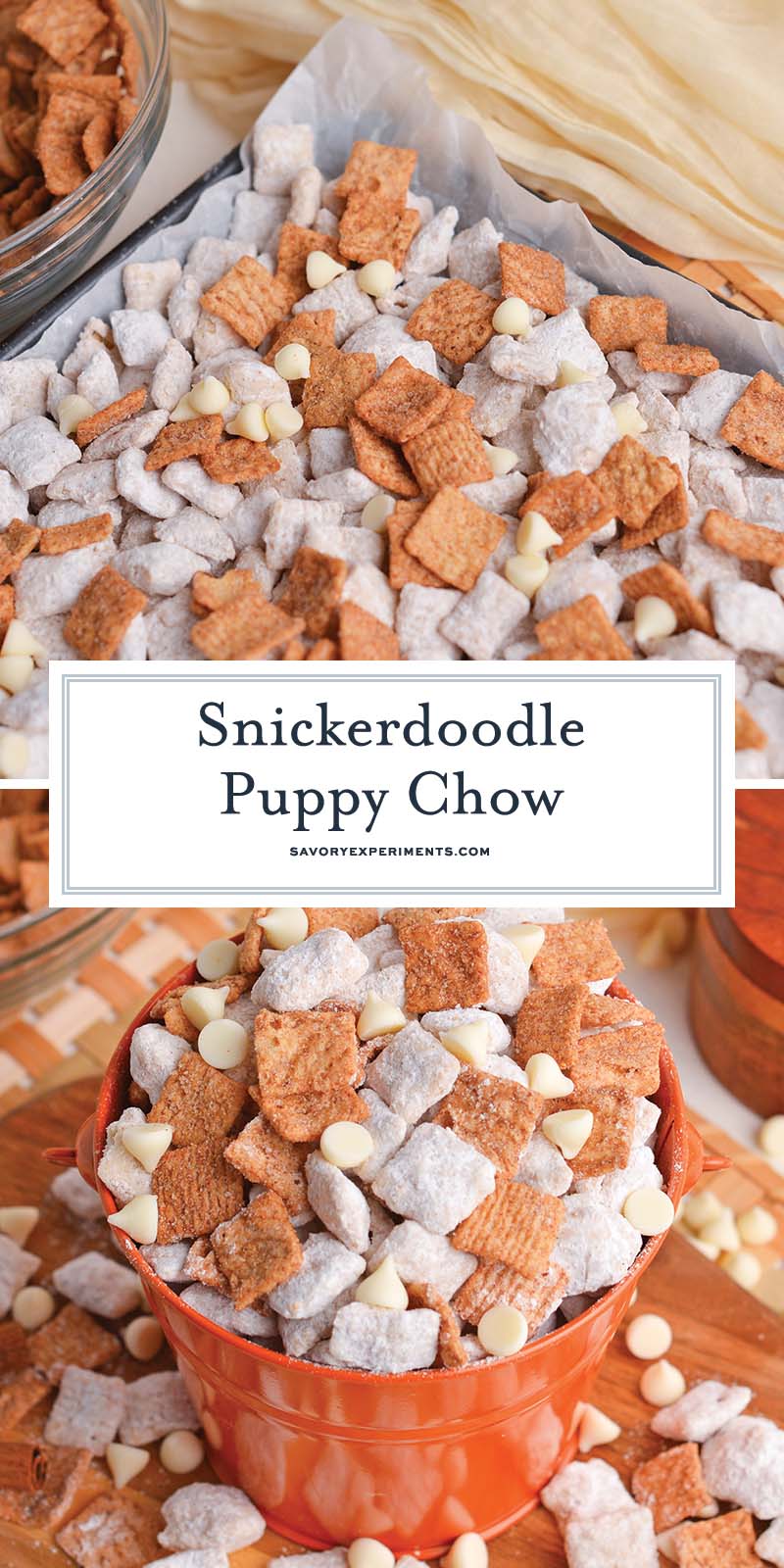 collage of snickerdoodle puppy chow