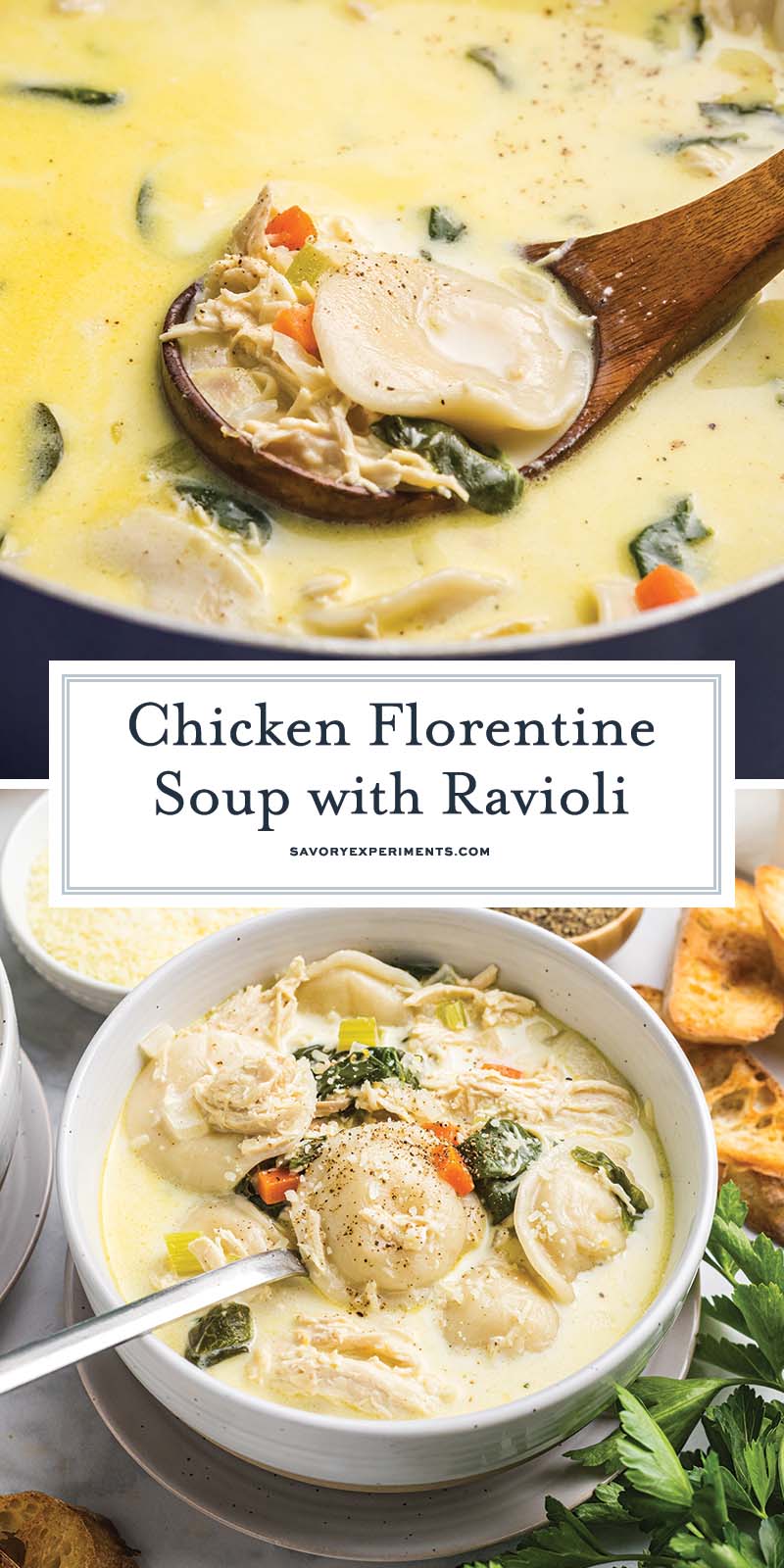 collage of chicken florentine soup
