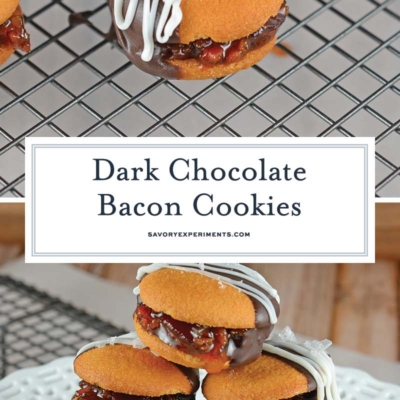 collage of chocolate dipped bacon cookies