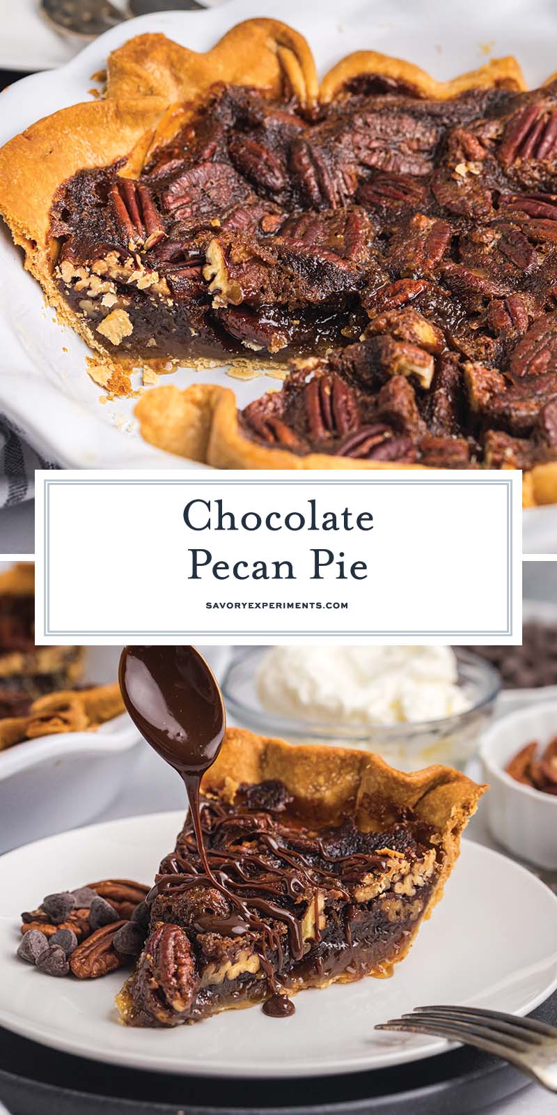collage of chocolate pecan pie