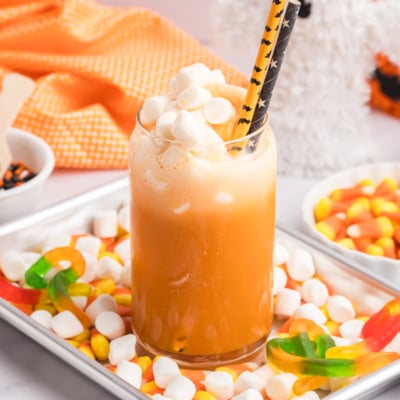 glass of halloween punch on tray