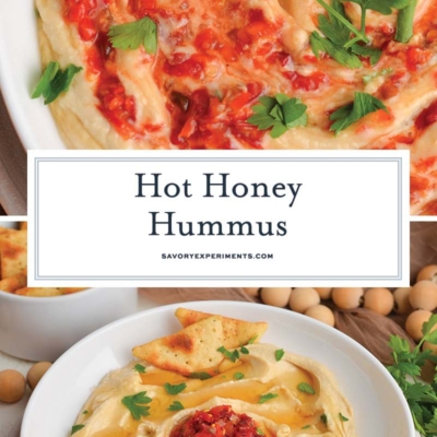 collage of hot honey hummus