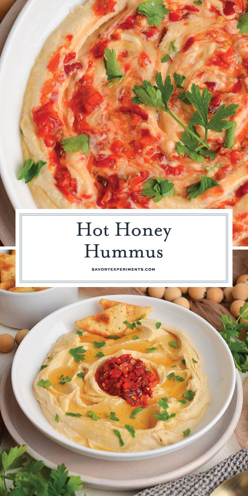 collage of hot honey hummus
