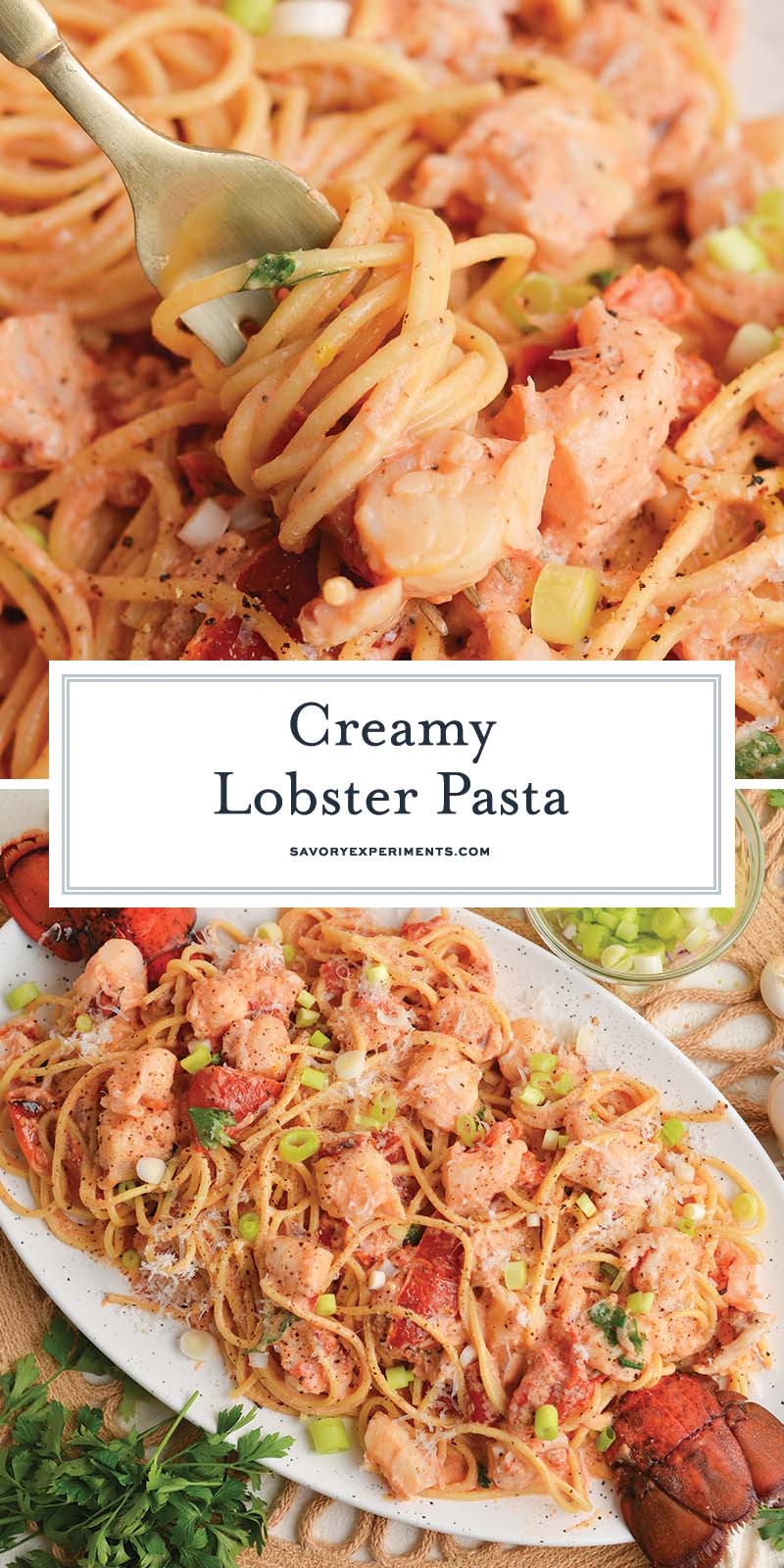 collage of creamy lobster pasta recipe