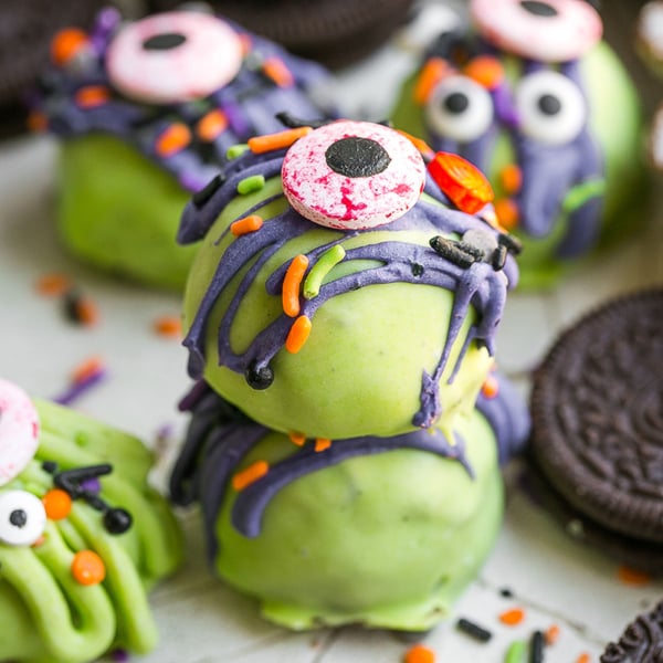 stack of two monster eyeball truffles