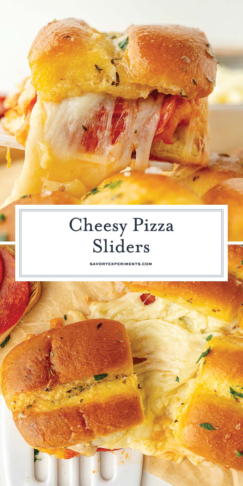 collage of cheesy pizza sliders