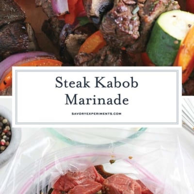 collage of steak kabob marinade