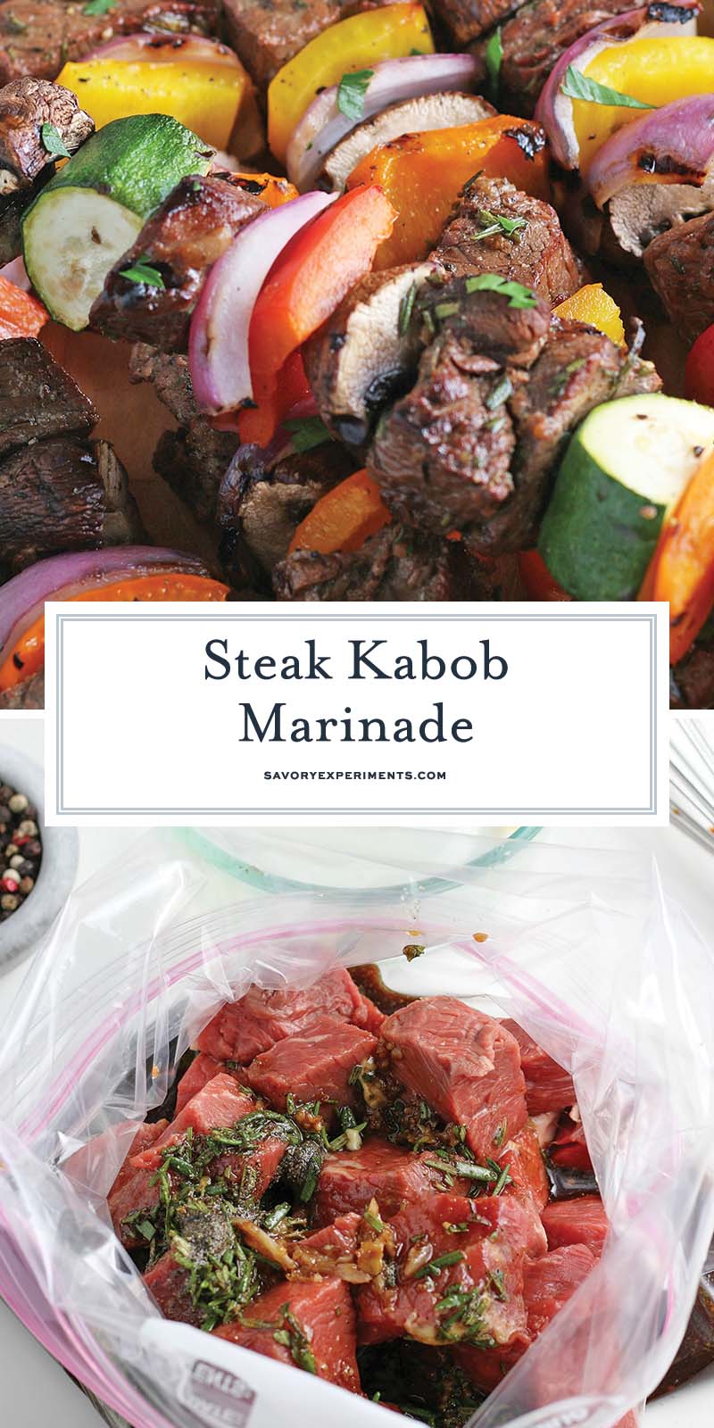 collage of steak kabob marinade