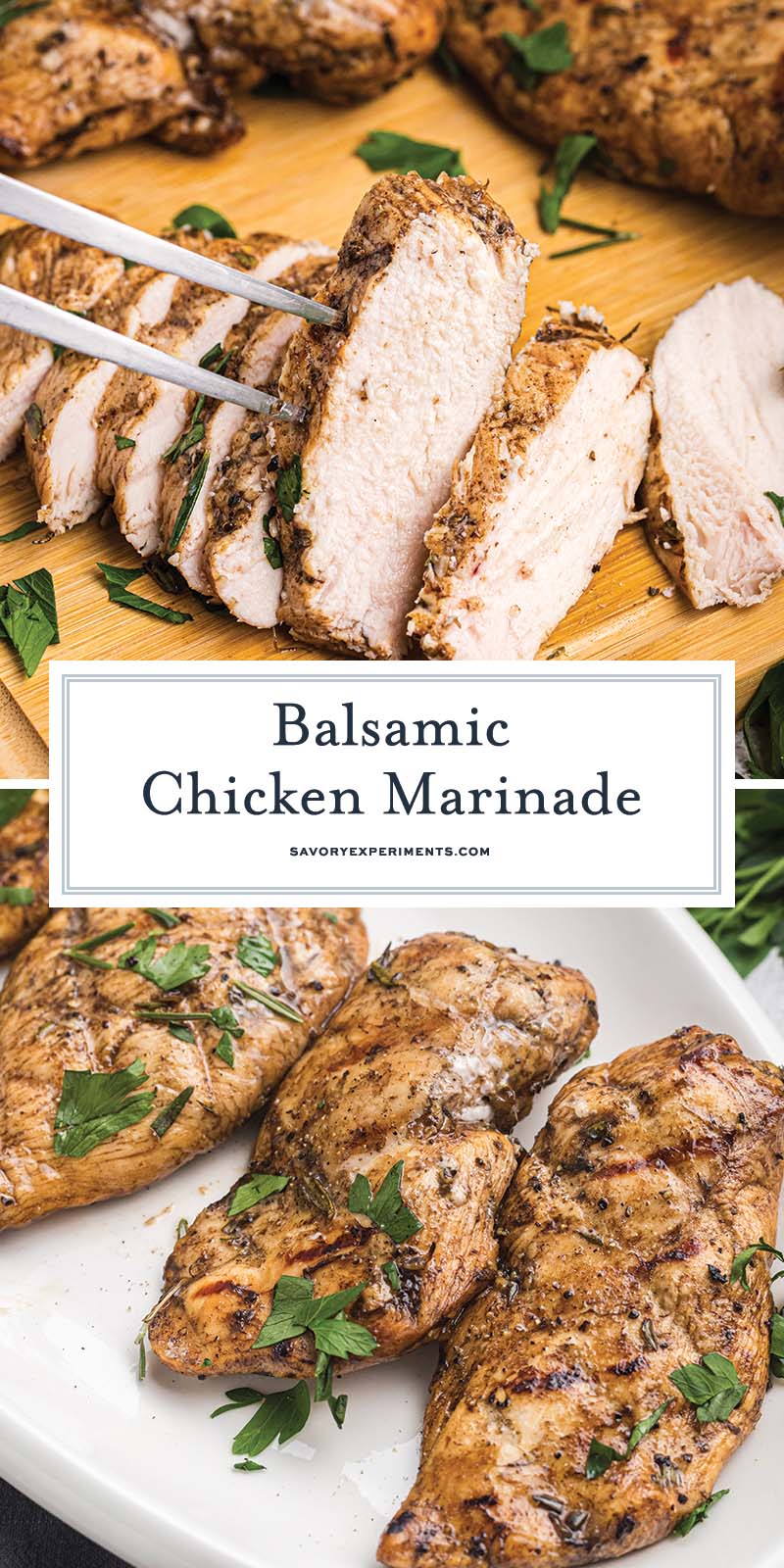 collage of balsamic chicken marinade
