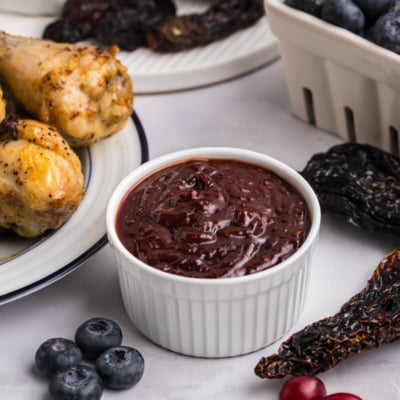 angled shot of bowl of bbq sauce