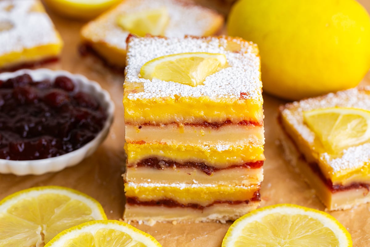 stack of lemon cranberry bars