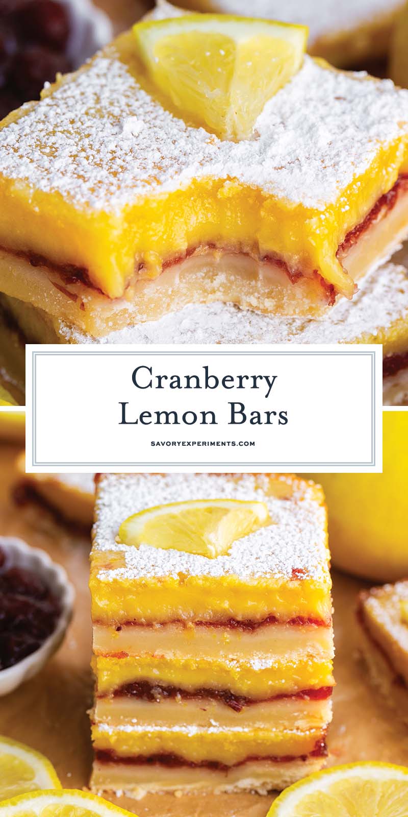 collage of cranberry lemon bars