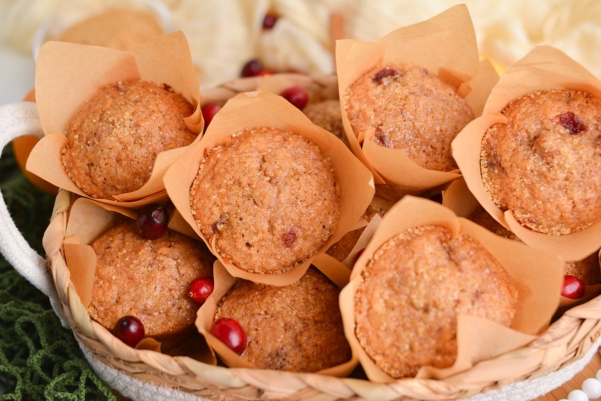 basket of cranberry muffins