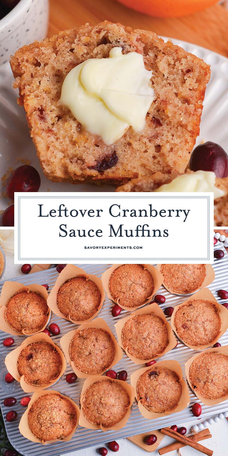 collage of leftover cranberry sauce muffins