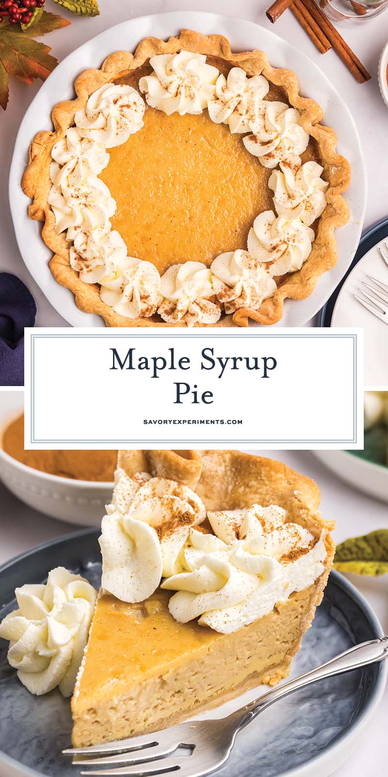 collage of maple syrup pie