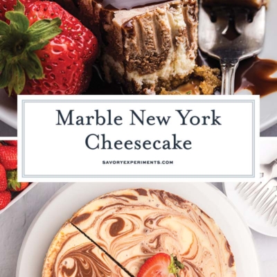 collage of new york marble cheesecake