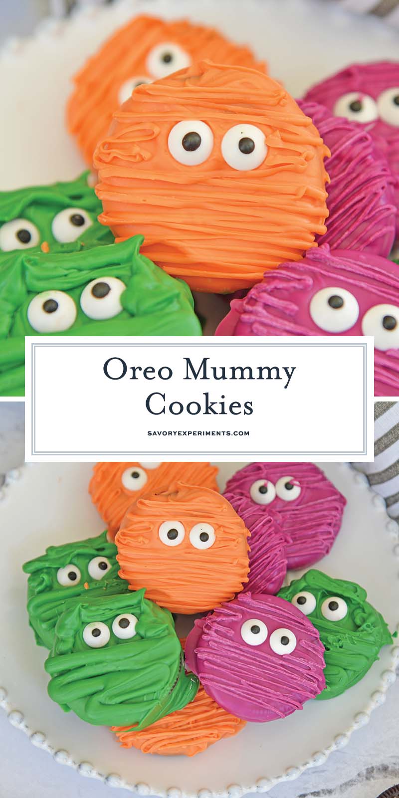 collage of oreo mummy cookies