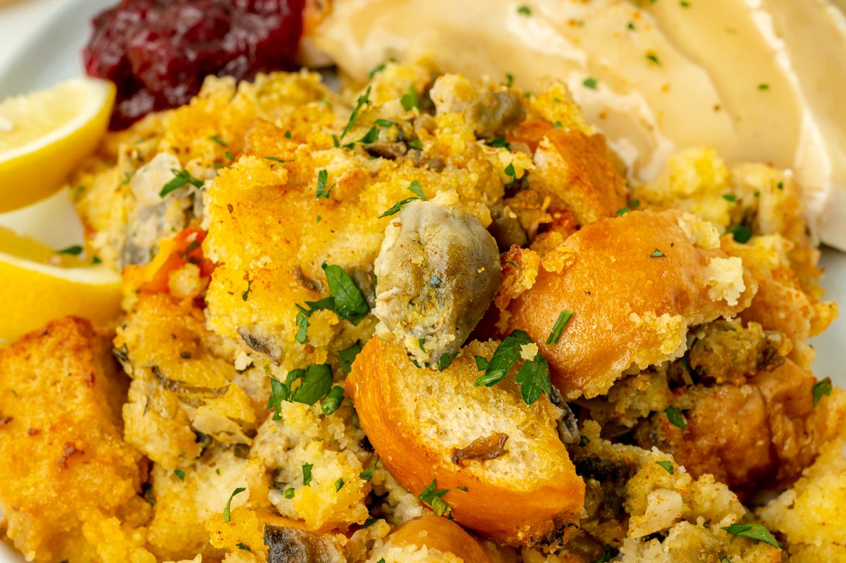 close up of oyster stuffing
