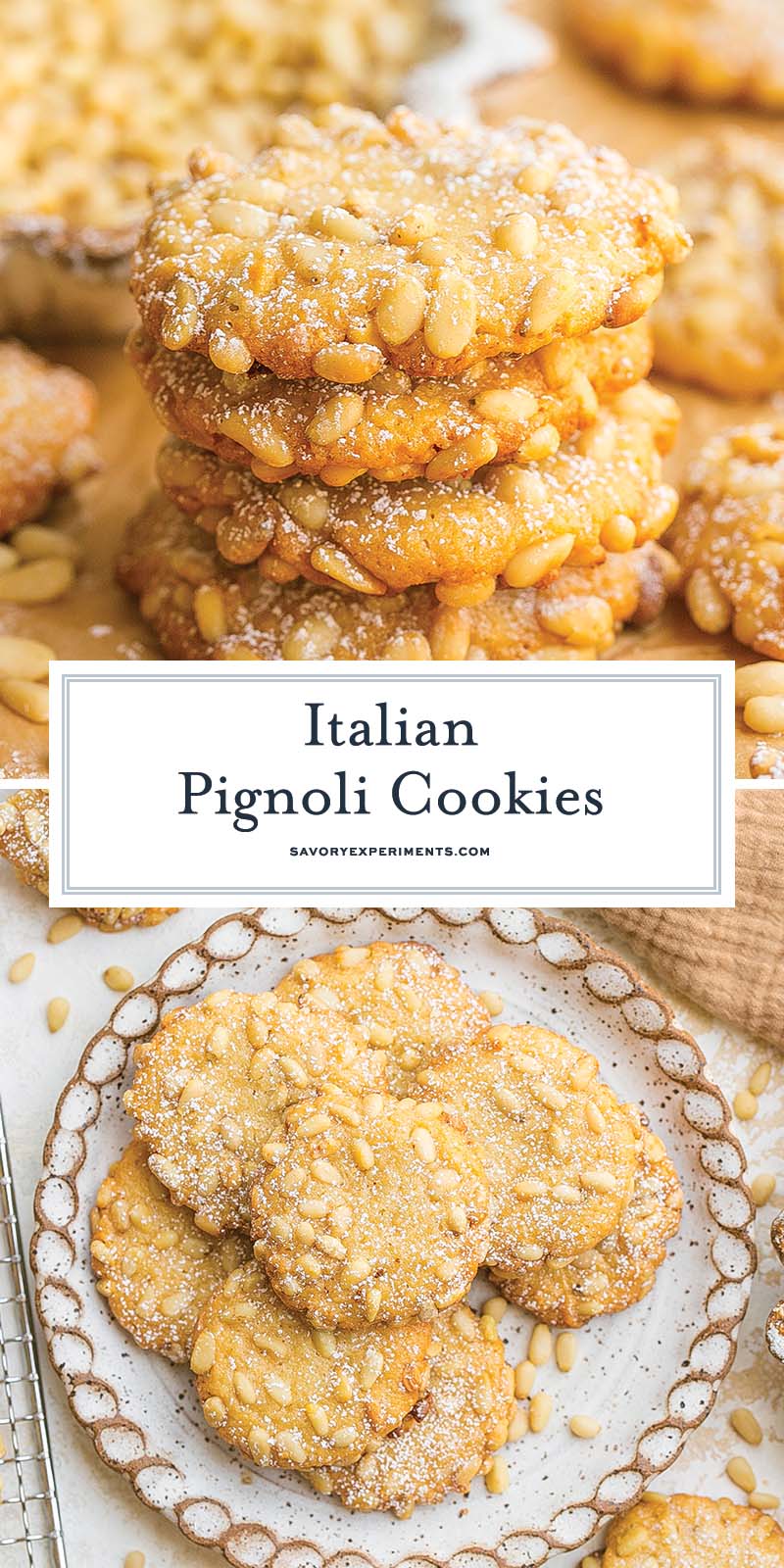 collage of pignoli cookies