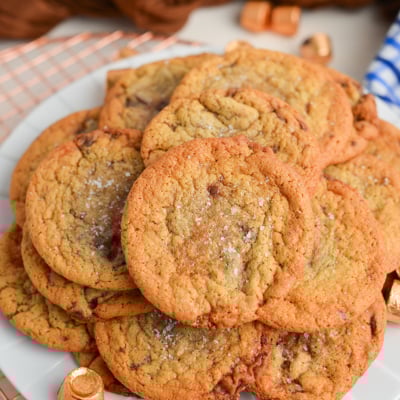 overhead shot of plate of rolo cookies