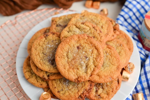 overhead shot of plate of rolo cookies