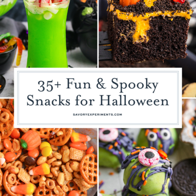 collage of fun and spooky snacks for halloween