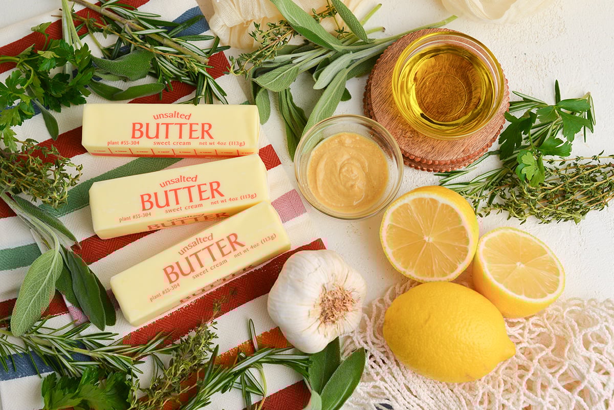 overhead shot of turkey butter ingredients