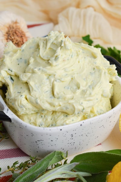 angled shot of bowl of turkey butter