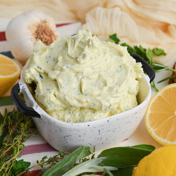angled shot of bowl of turkey butter