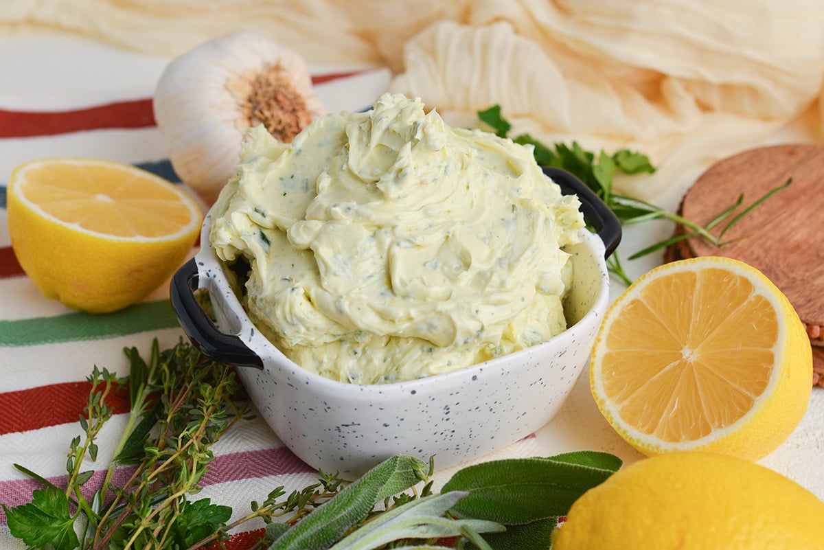 angled shot of bowl of turkey butter
