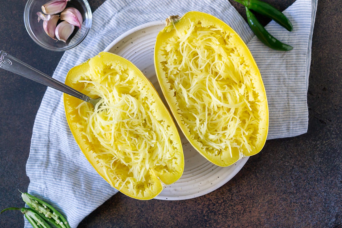 shredded spaghetti squash halves