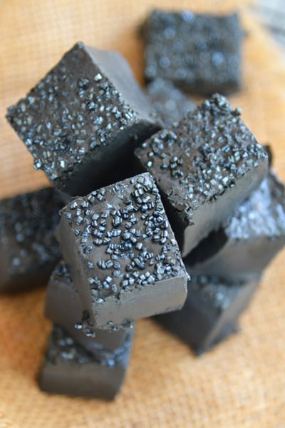 black fudge on burlap