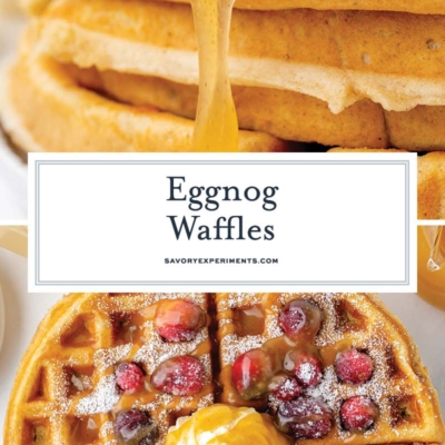 collage of eggnog waffles