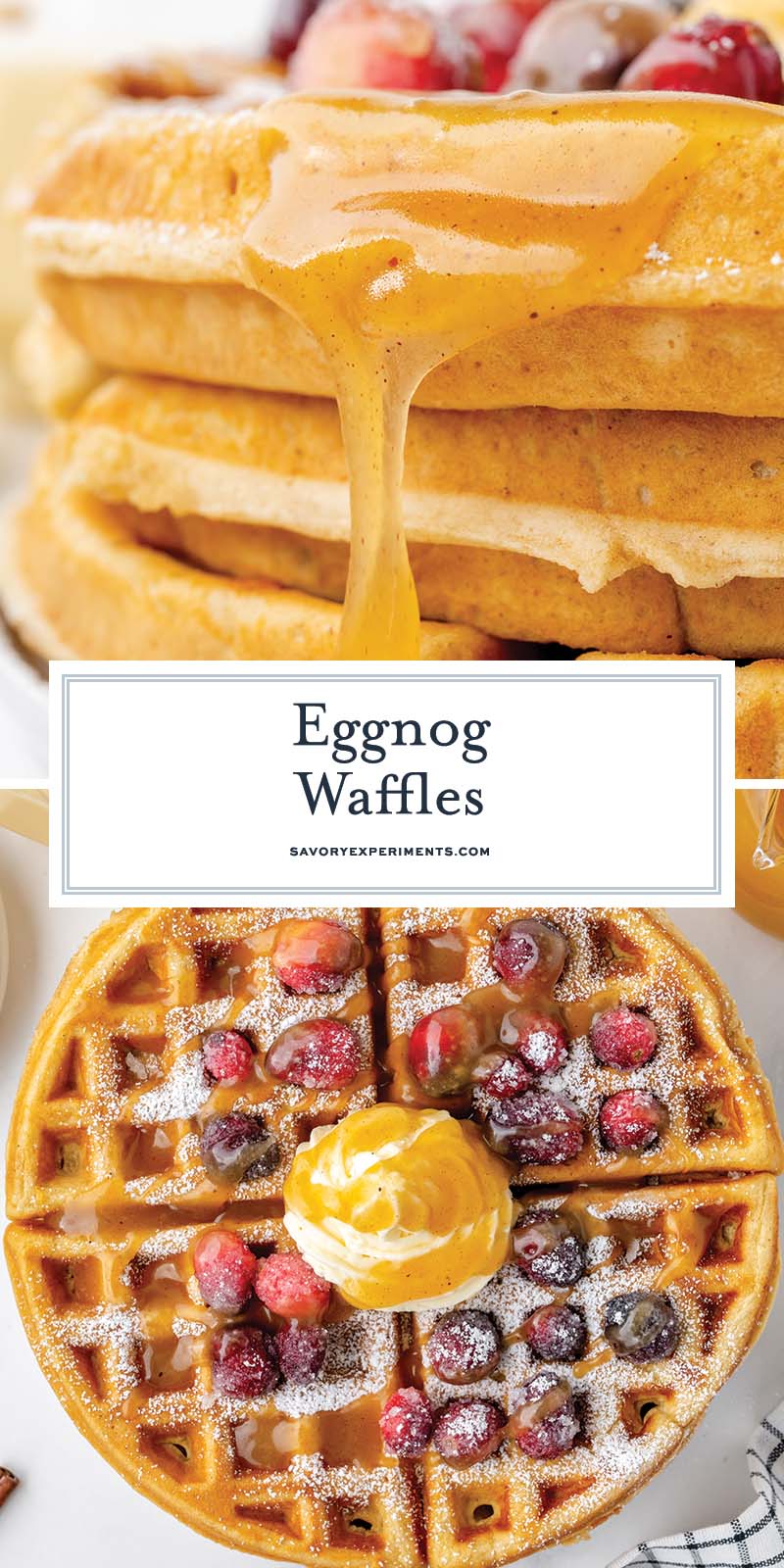 collage of eggnog waffles