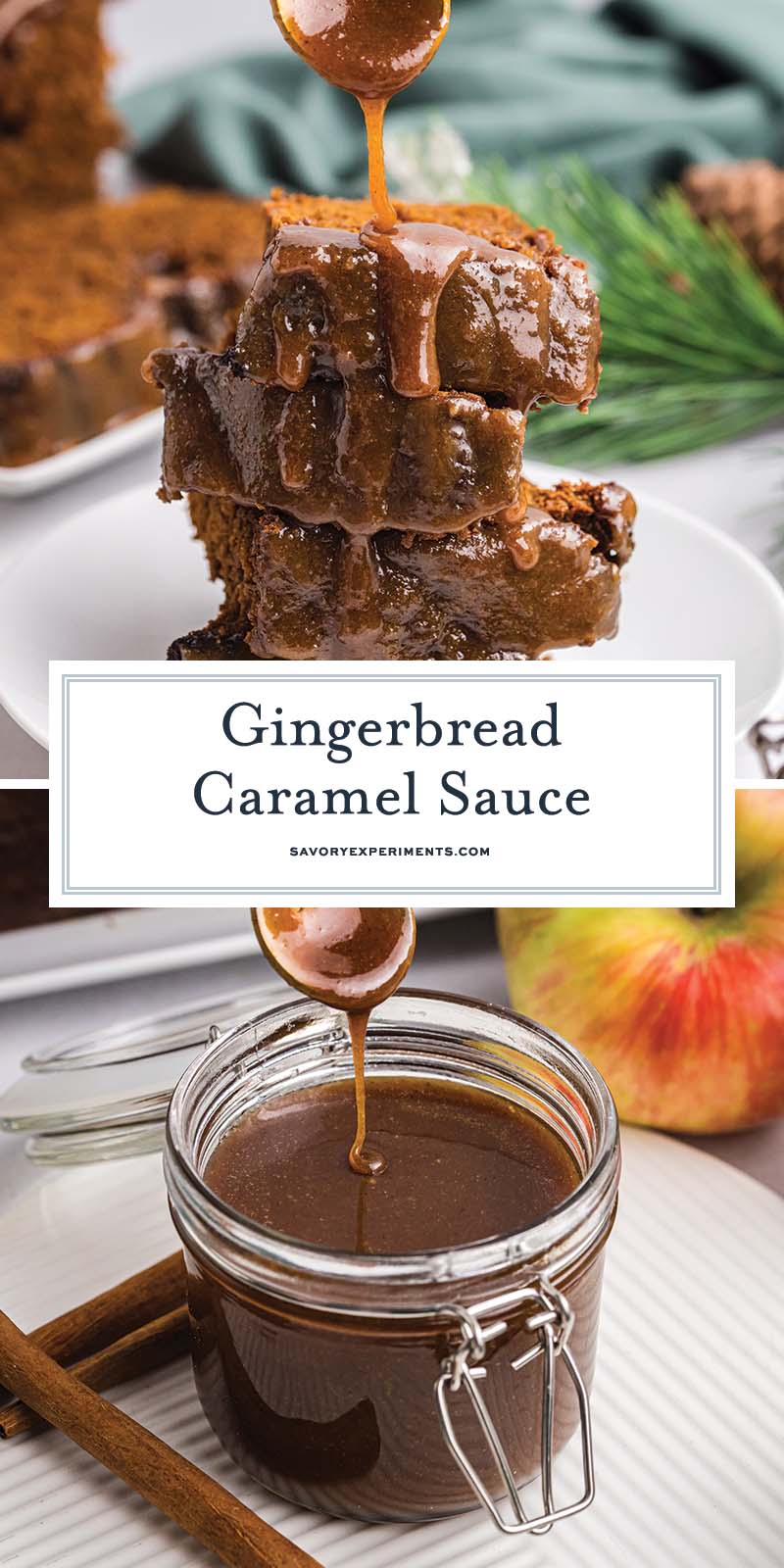 collage of gingerbread caramel sauce