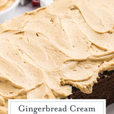 angled shot of frosting on loaf cake with text overlay