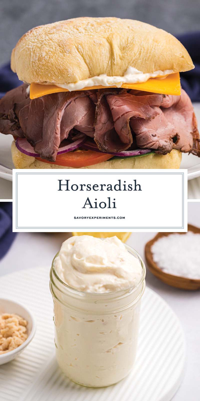 collage of horseradish aioli