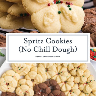 close up and collage of cookie press cookies