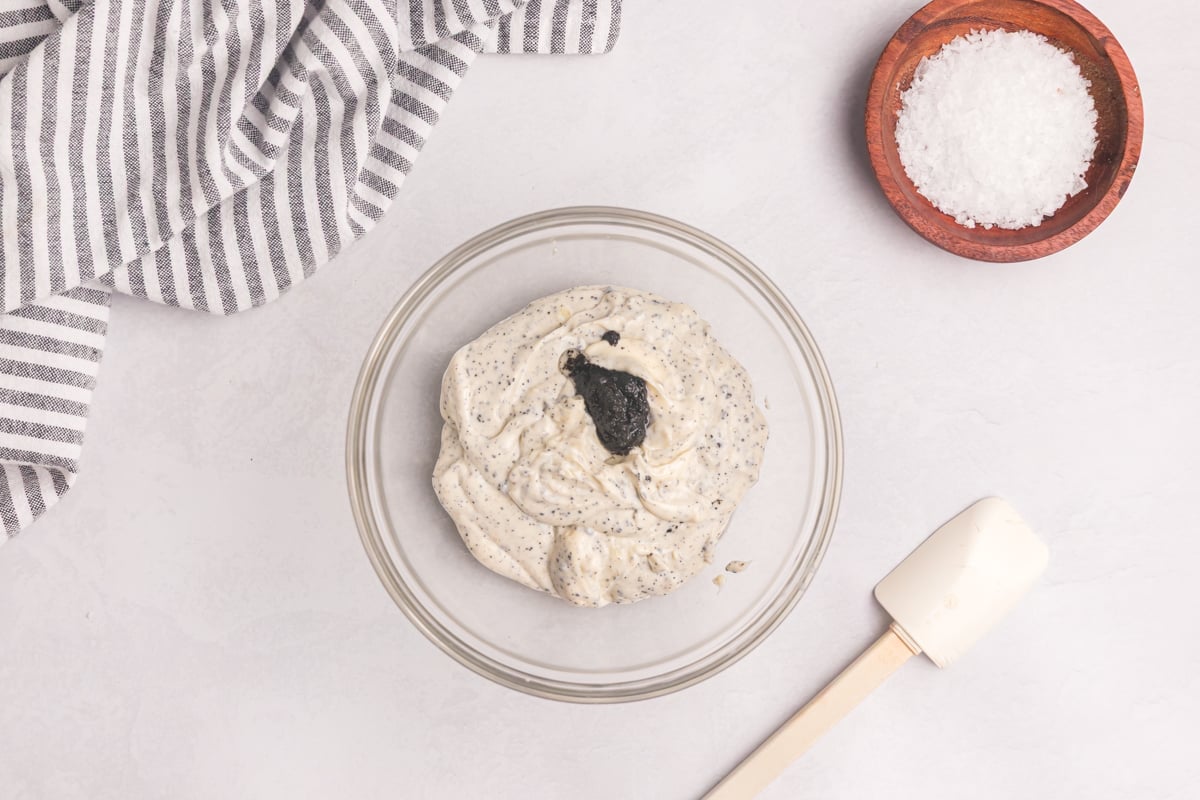 overhead shot of sauce ingredients in bowl